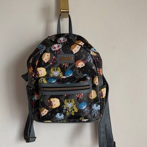 Avenger Black Mini Backpack with Colorful Character Print